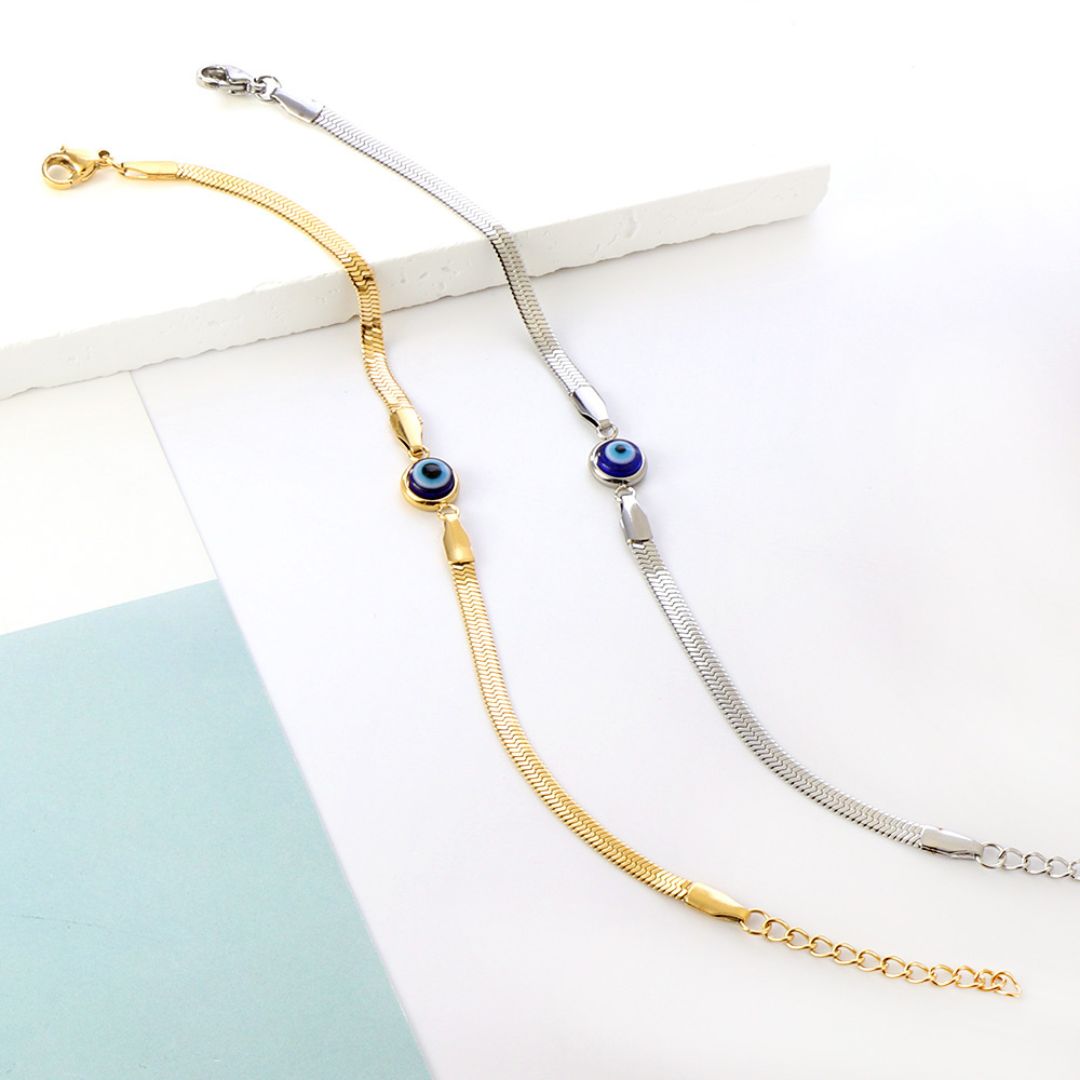 Evil Eye Stainless Steel Snake Chain Bracelet
