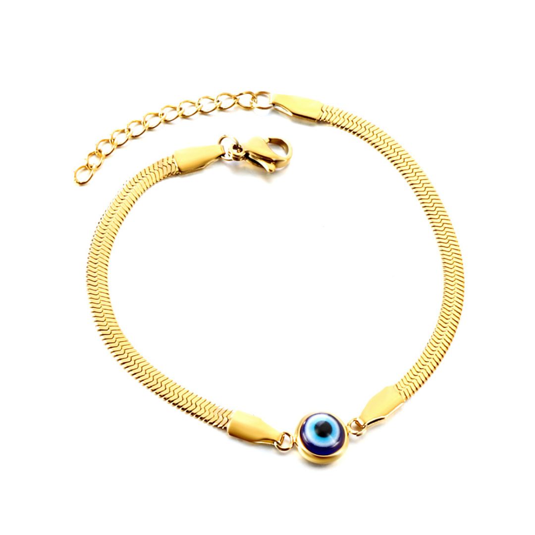Evil Eye Stainless Steel Snake Chain Bracelet