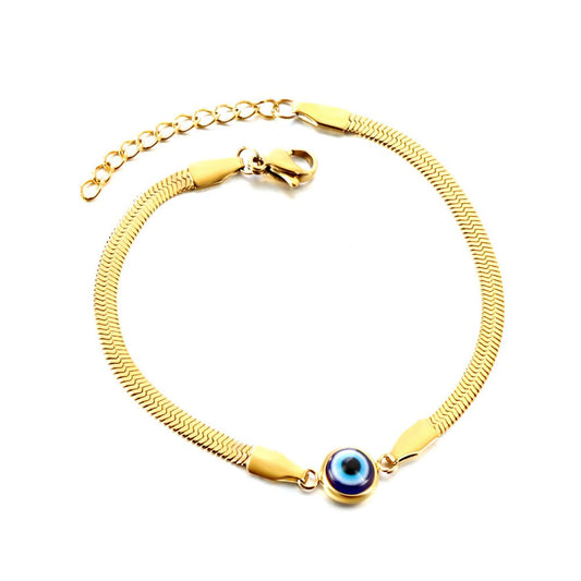 Evil Eye Stainless Steel Snake Chain Bracelet