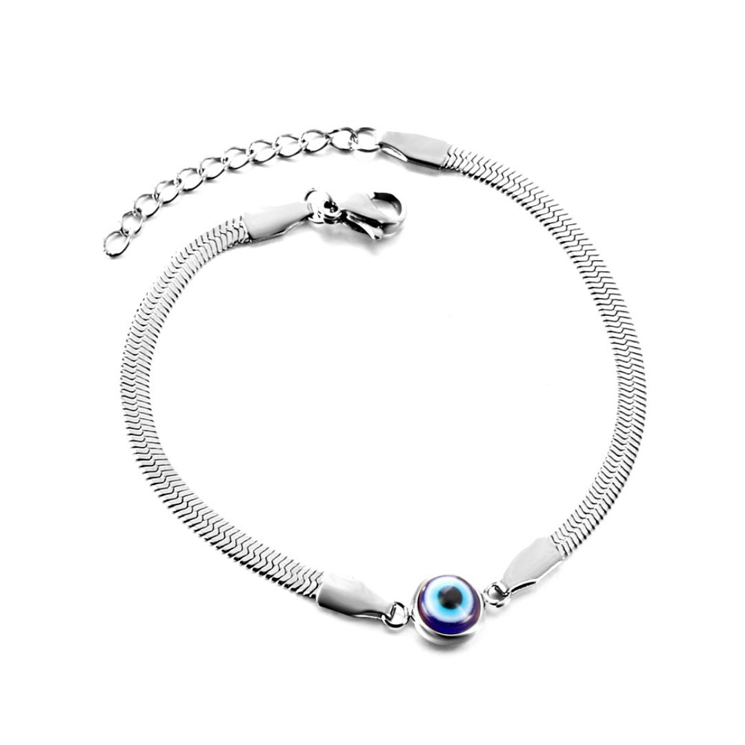 Evil Eye Stainless Steel Snake Chain Bracelet