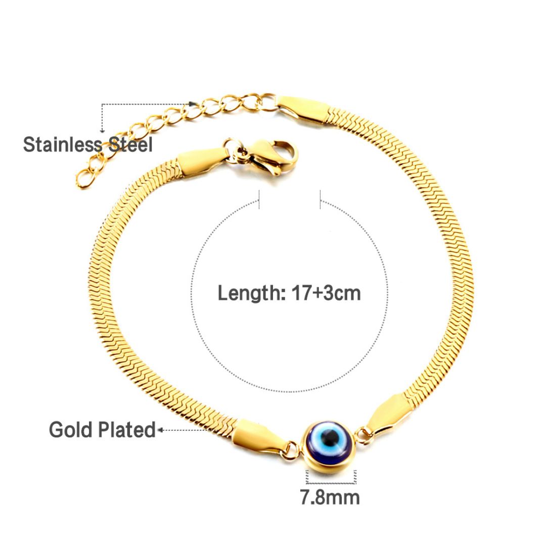 Evil Eye Stainless Steel Snake Chain Bracelet