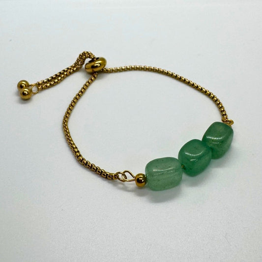 Green Aventurine Cube Stone Gold Stainless Steel Adjustable Bracelet - MyMantra