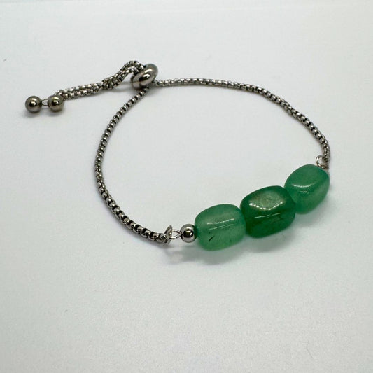 Green Aventurine Cube Stone Silver Stainless Steel Adjustable Bracelet - MyMantra