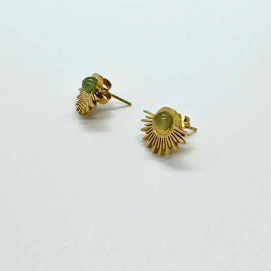 Green Aventurine Sun Gold-Plated Stainless Steel Stud Earrings - MyMantra