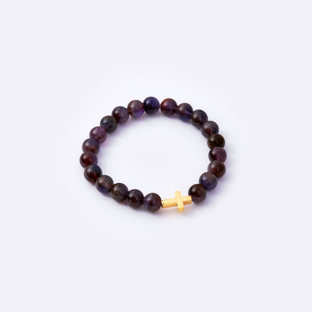 Have Faith Cross Charm with Amethyst Beads Bracelet