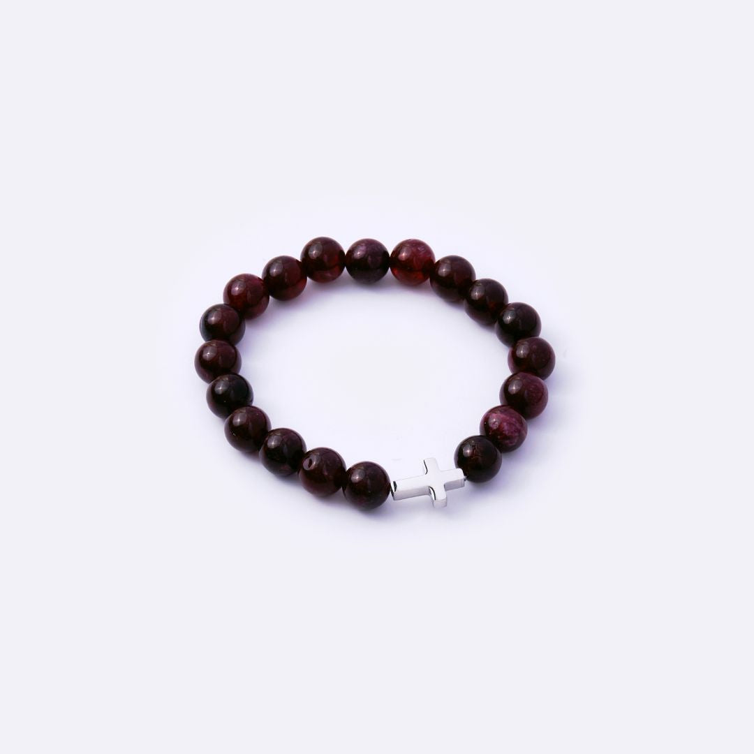 Have Faith Cross Charm with Garnet Beads Bracelet