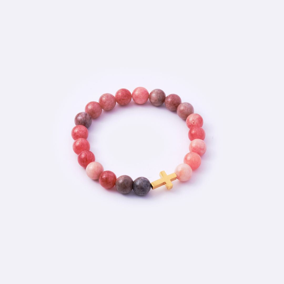 Have Faith Cross Charm with Sunstone Beads Bracelet