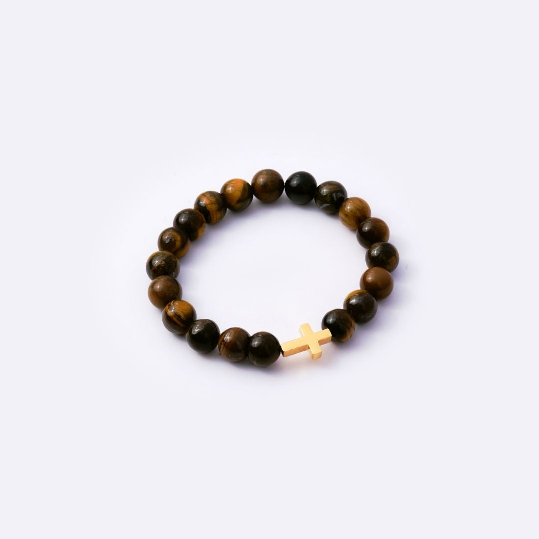 Have Faith Cross Charm with Tiger Eye Beads Bracelet