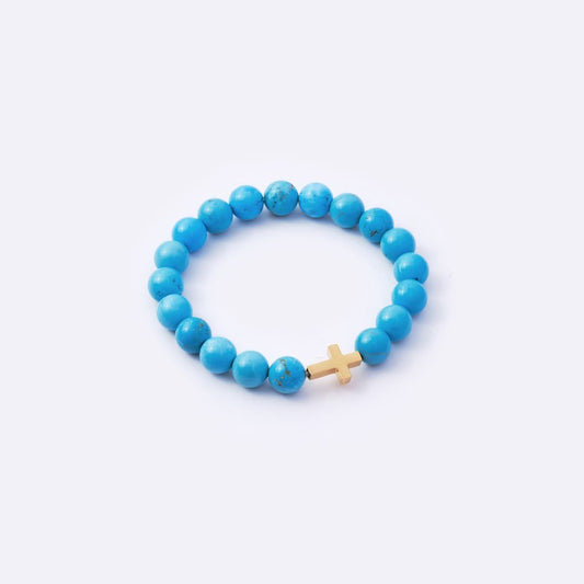 Have Faith Cross Charm with Turquoise Beads Bracelet