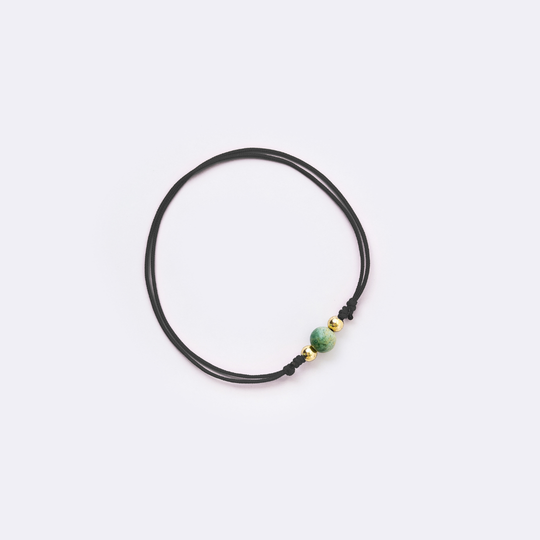 Black String Bracelet - Green Jade