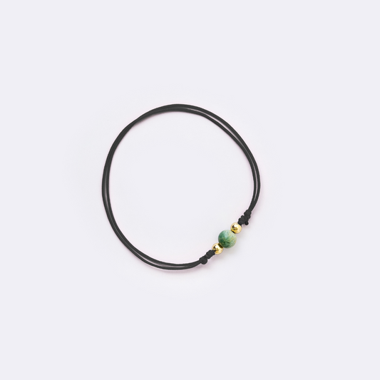 Black String Bracelet - Green Jade