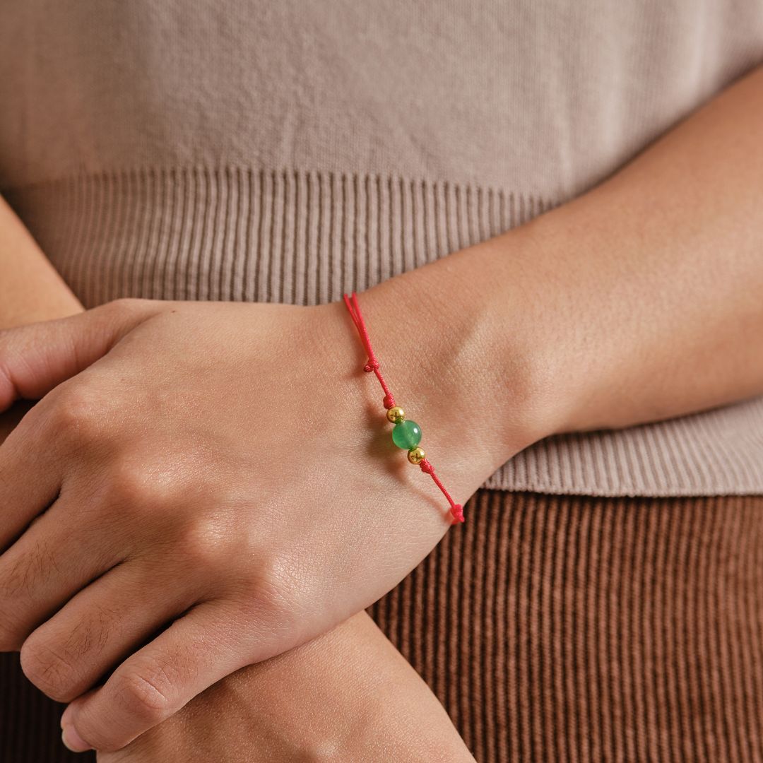 Red String Bracelet - Green Jade