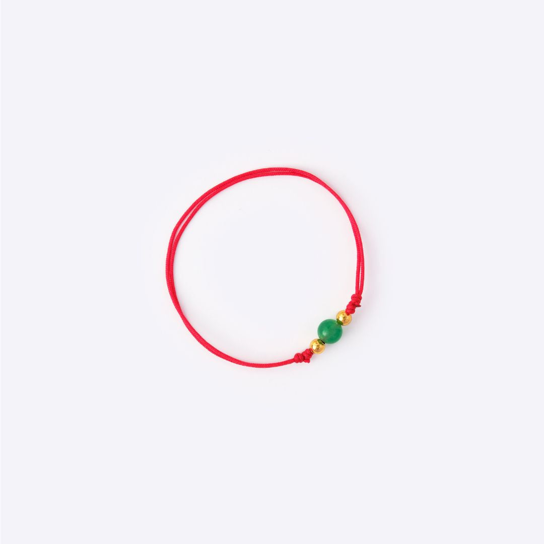 Red String Bracelet - Green Jade