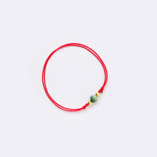Red String Bracelet - Green Jade