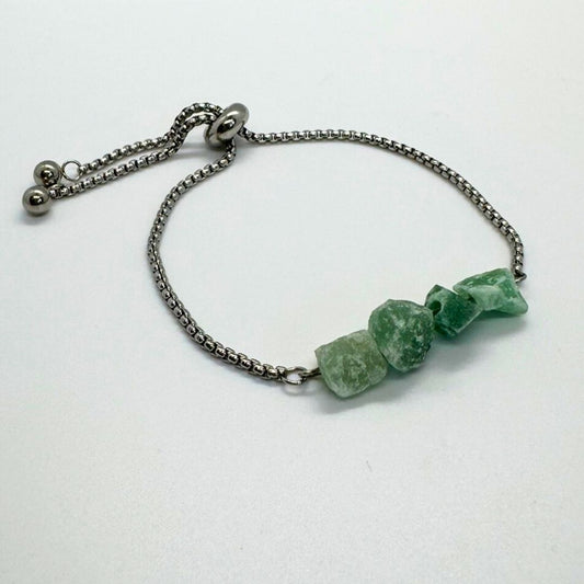 Jade Stone Silver Adjustable Stainless Steel Bracelet - MyMantra