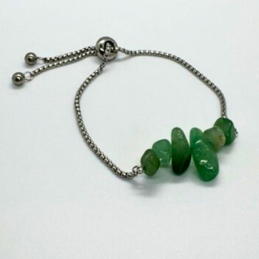 Jade Irregular Shaped Stone Silver Stainless Steel Adjustable Bracelet - MyMantra