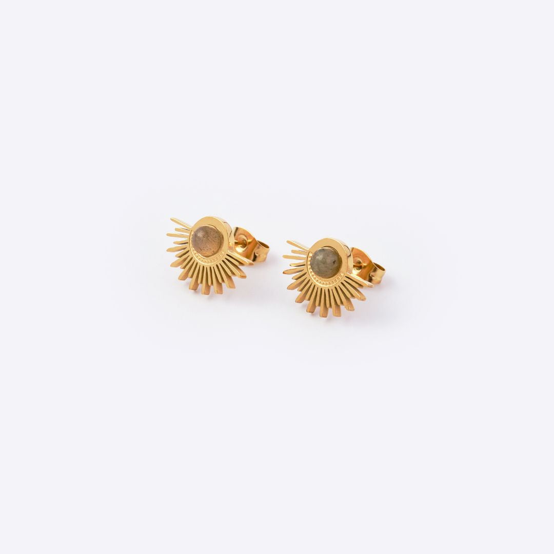 Sun Gold-Plated Stainless Steel Stud Earrings - Labradorite