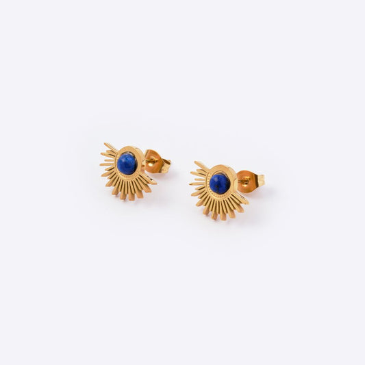 Sun Gold-Plated Stainless Steel Stud Earrings - Lapis