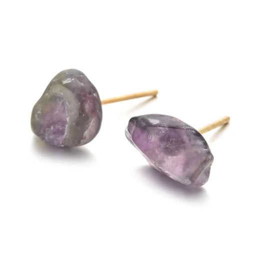 Natural Shaped Stone Earrings - Amethyst