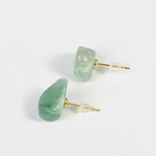 Natural Shaped Stone Earrings - Green Aventurine