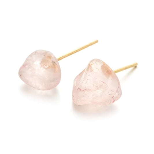 Natural Shaped Stone Earrings - Rose Quartz