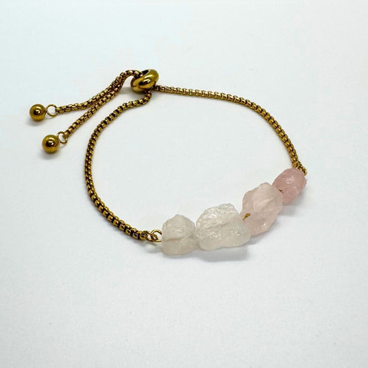 Rose Quartz Stone Gold-Plated Adjustable Stainless Steel Bracelet - MyMantra