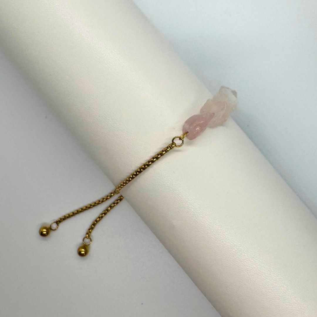 Rose Quartz Stone Gold-Plated Adjustable Stainless Steel Bracelet - MyMantra