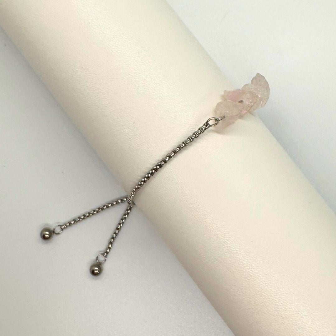 Rose Quartz Stone Silver Adjustable Stainless Steel Bracelet - MyMantra