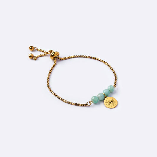 Serenity Stainless Steel Bracelet – Amazonite Stone with Evil Eye Stainless Steel Charm