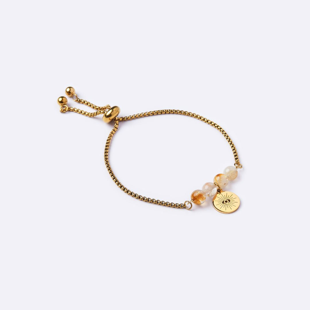Serenity Stainless Steel Bracelet – Citrine Stone with Evil Eye Stainless Steel Charm