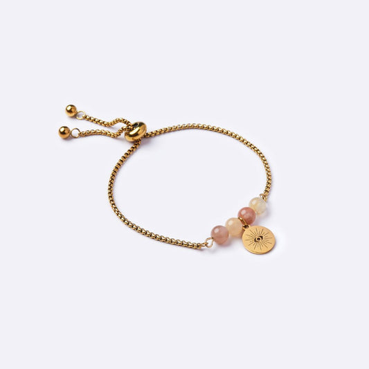 Serenity Stainless Steel Bracelet – Moonstone with Evil Eye Stainless Steel Charm