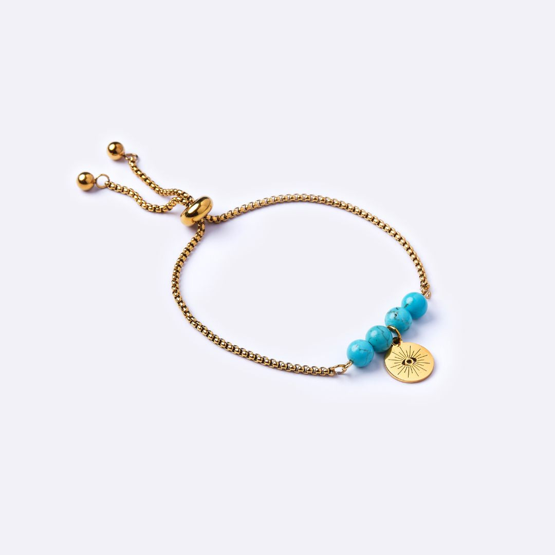 Serenity Stainless Steel Bracelet – Turquoise with Evil Eye Stainless Steel Charm