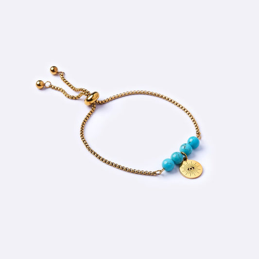 Serenity Stainless Steel Bracelet – Turquoise with Evil Eye Stainless Steel Charm