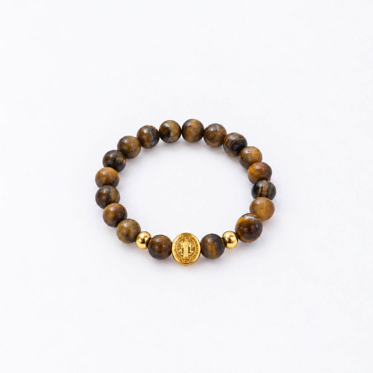 Have Faith St Benedict Beads Bracelet - Tiger Eye
