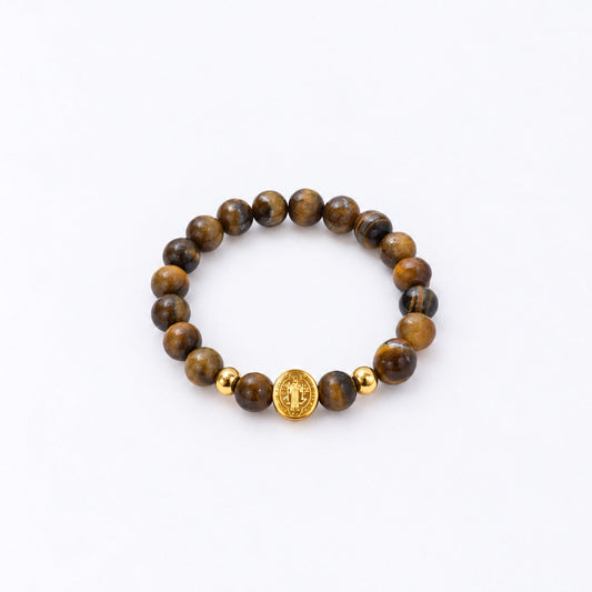 Have Faith St Benedict Beads Bracelet - Tiger Eye