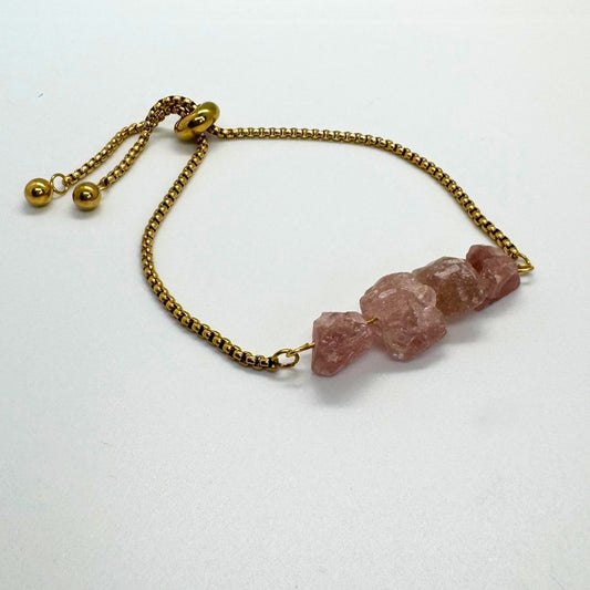 Strawberry Quartz Stone Gold-Plated Adjustable Stainless Steel Bracelet - MyMantra