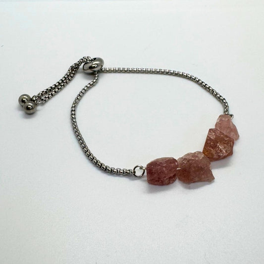 Strawberry Quartz  Stone Silver Adjustable Stainless Steel Bracelet - MyMantra