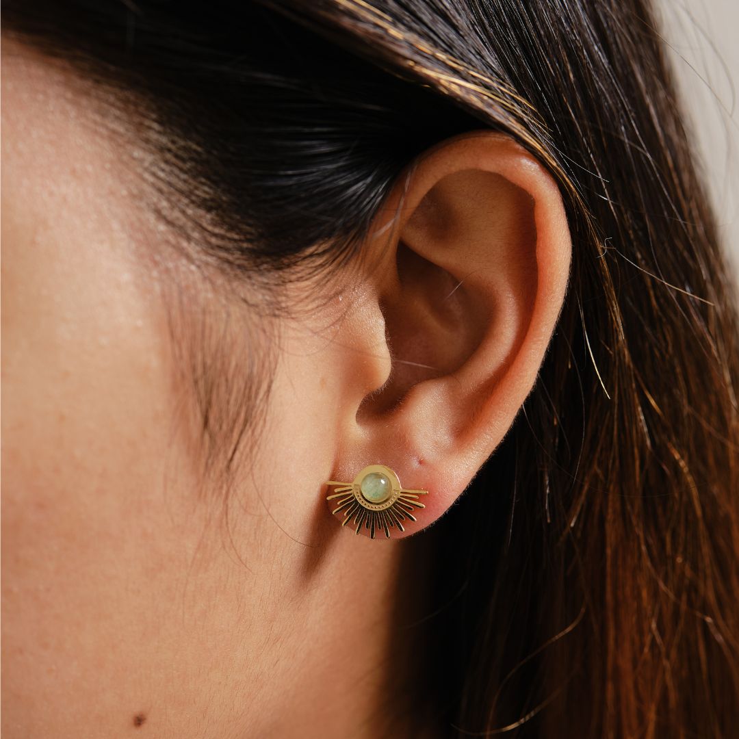 Sun Gold-Plated Stainless Steel Stud Earrings - Labradorite