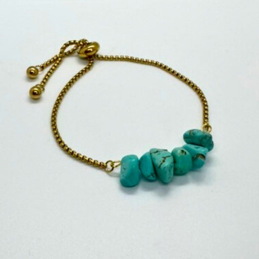 Turquoise Irregular Shaped Stone Gold Stainless Steel Adjustable Bracelet - MyMantra