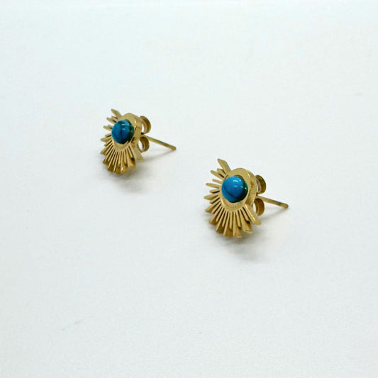 Turquoise Sun Gold-Plated Stainless Steel Stud Earrings - MyMantra