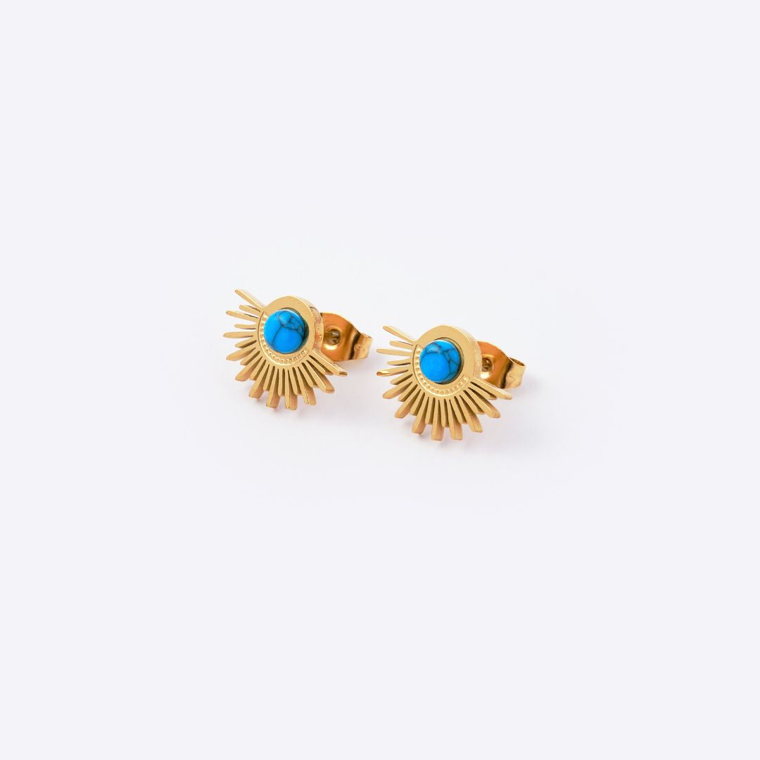 Sun Gold-Plated Stainless Steel Stud Earrings - Turquoise