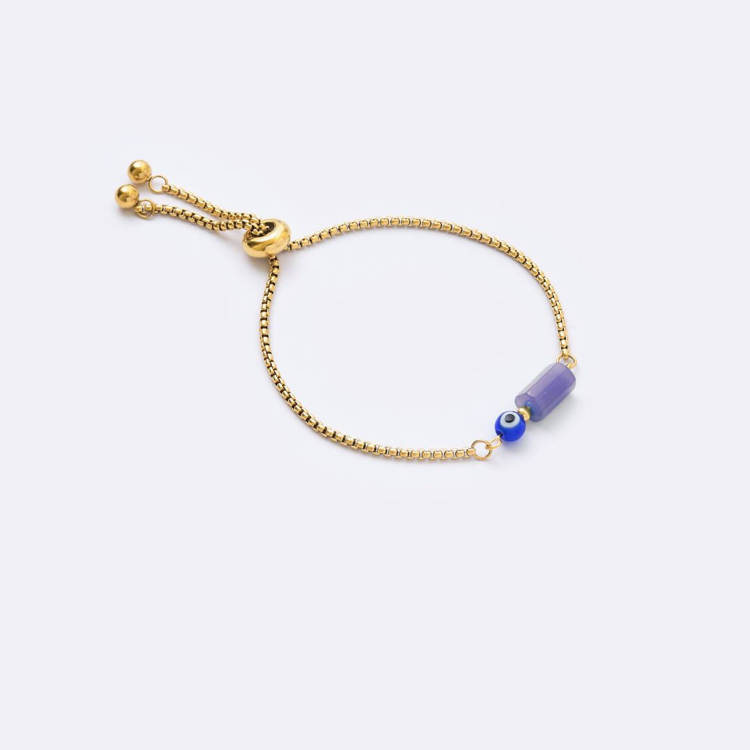 Well-balanced Stainless Steel Bracelet - Amethyst with Evil Eye