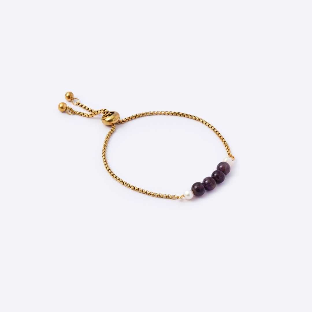 Serenity Stainless Steel Adjustable Bracelet - Amethyst with Freshwater Pearl - MyMantra