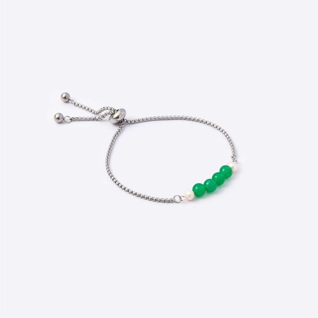 Serenity Stainless Steel Adjustable Bracelet - Jade with Freshwater Pearl - MyMantra
