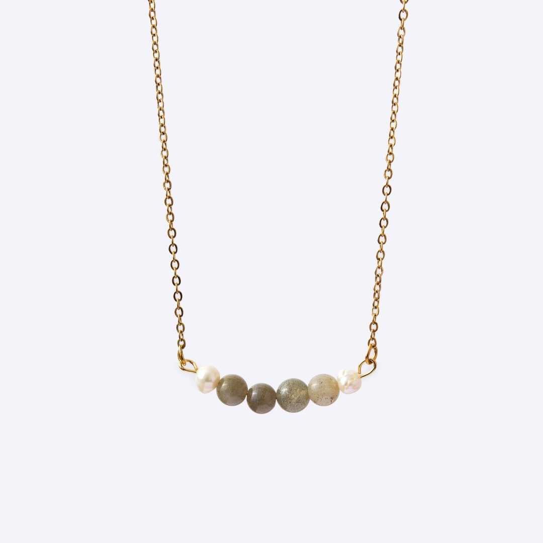 Serenity Stainless Steel Necklace - Labradorite with Freshwater Pearl - MyMantra