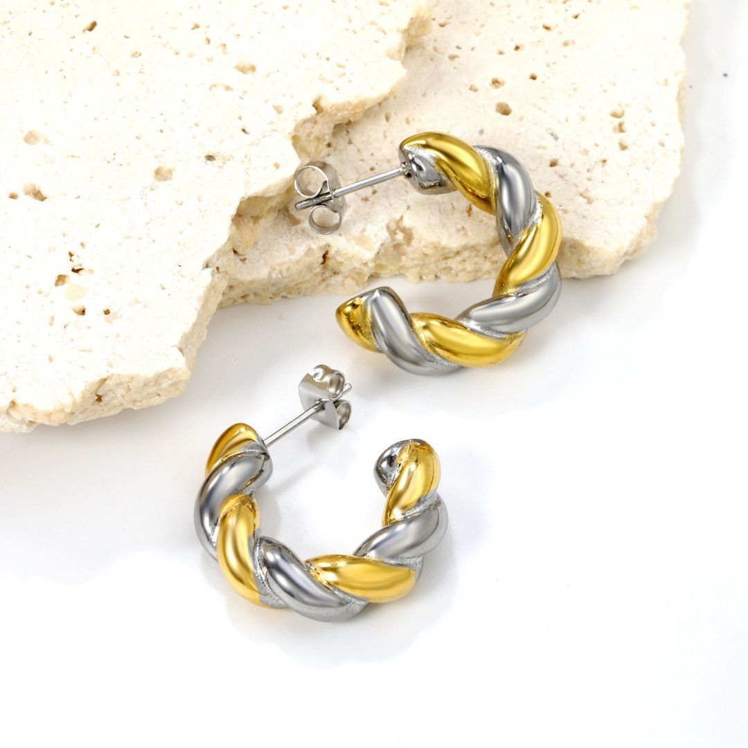 Statement Piece - Duo Tone Twist Hoop Earrings