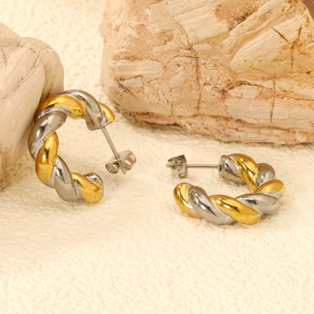 Statement Piece - Duo Tone Twist Hoop Earrings