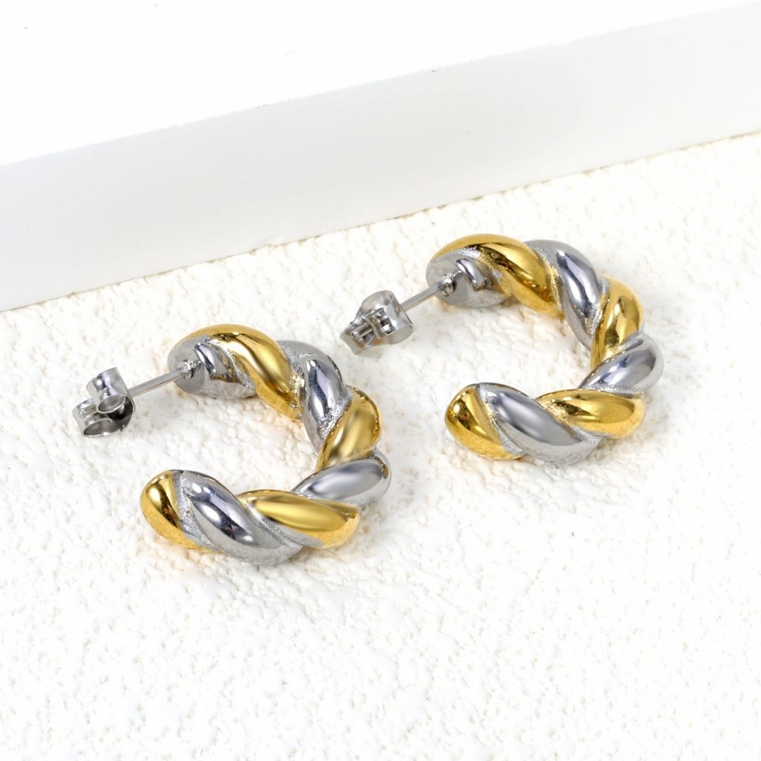 Statement Piece - Duo Tone Twist Hoop Earrings