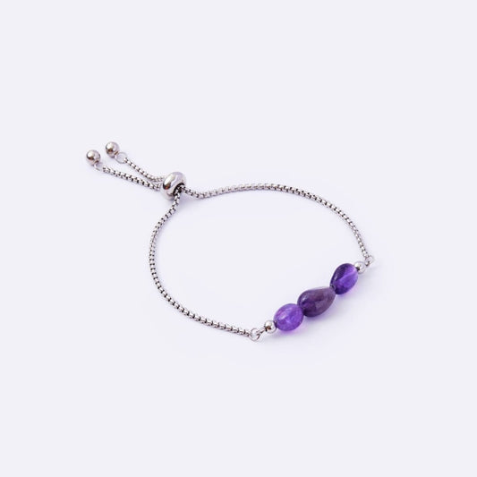 Well Rounded Stone Stainless Steel Adjustable Bracelet - Amethyst - MyMantra