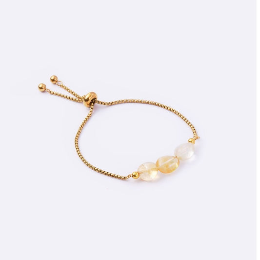 Well Rounded Stone Stainless Steel Adjustable Bracelet - Citrine - MyMantra